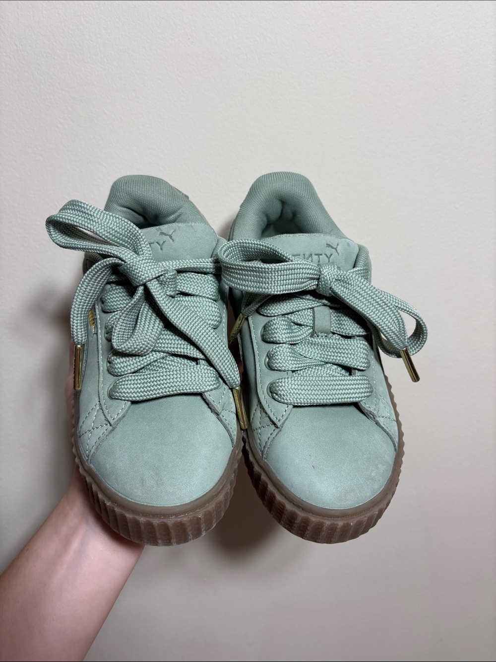 PUMA Kids Suede Platform Sneakers in Sage Green